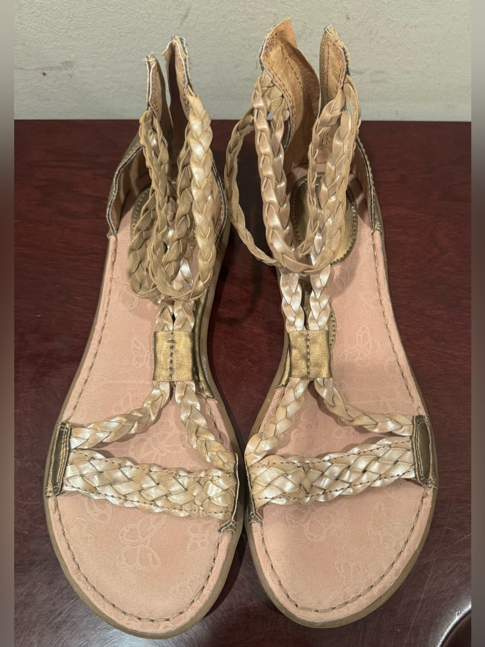 Women’s b.o.c Born Macedonia Gold Braided Gladiator Back Zipper Sandals - Size 7